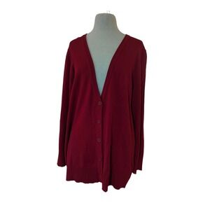 Coldwater Creek Cardigan Women L Red Silk Cotton V-Neck Button Front Minimalist